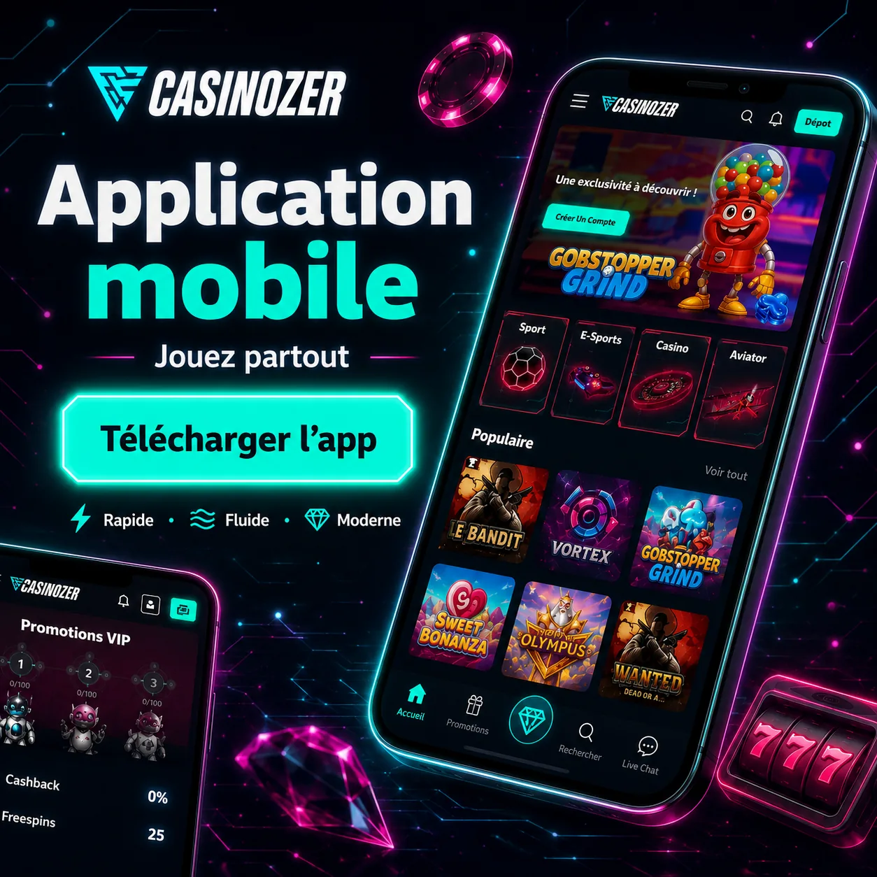 Version mobile Casinozer dans le navigateur